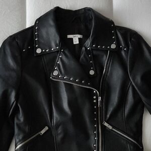 Bar III Black Faux Leather Jacket with Silver Accents